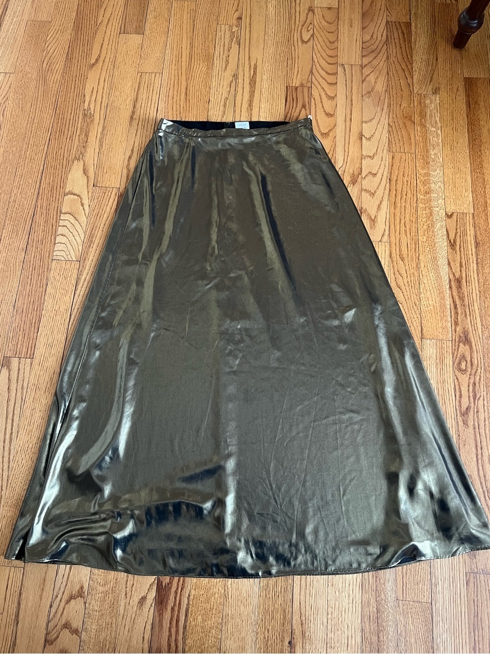 Wilfred Aritzia Liquid Gold Lame A-Line Midi Skirt Gold Size 8 Cocktail NYE